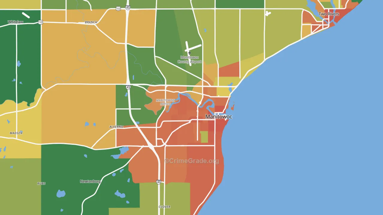 Manitowoc, WI Map of Assault Rates