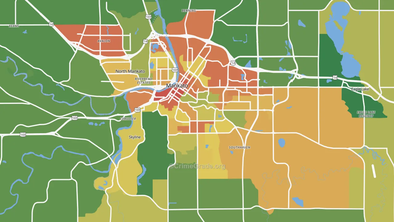 Mankato, MN Map of Assault Rates