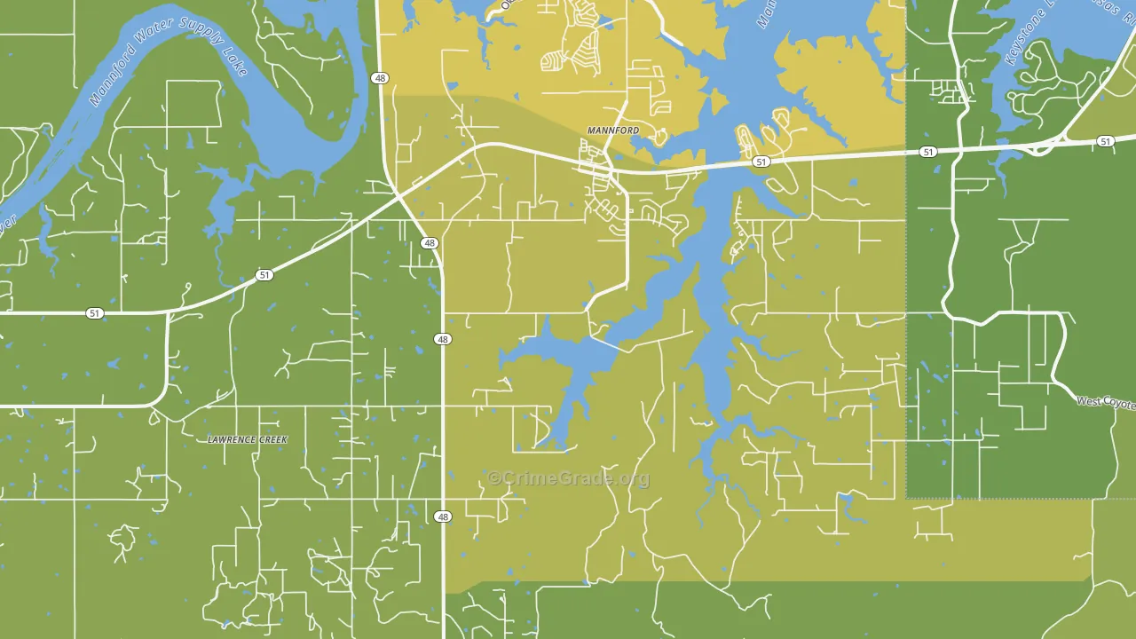 Mannford, OK Map of Assault Rates