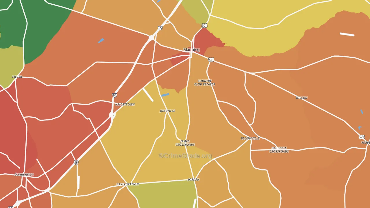 Manning, SC Map of Assault Rates