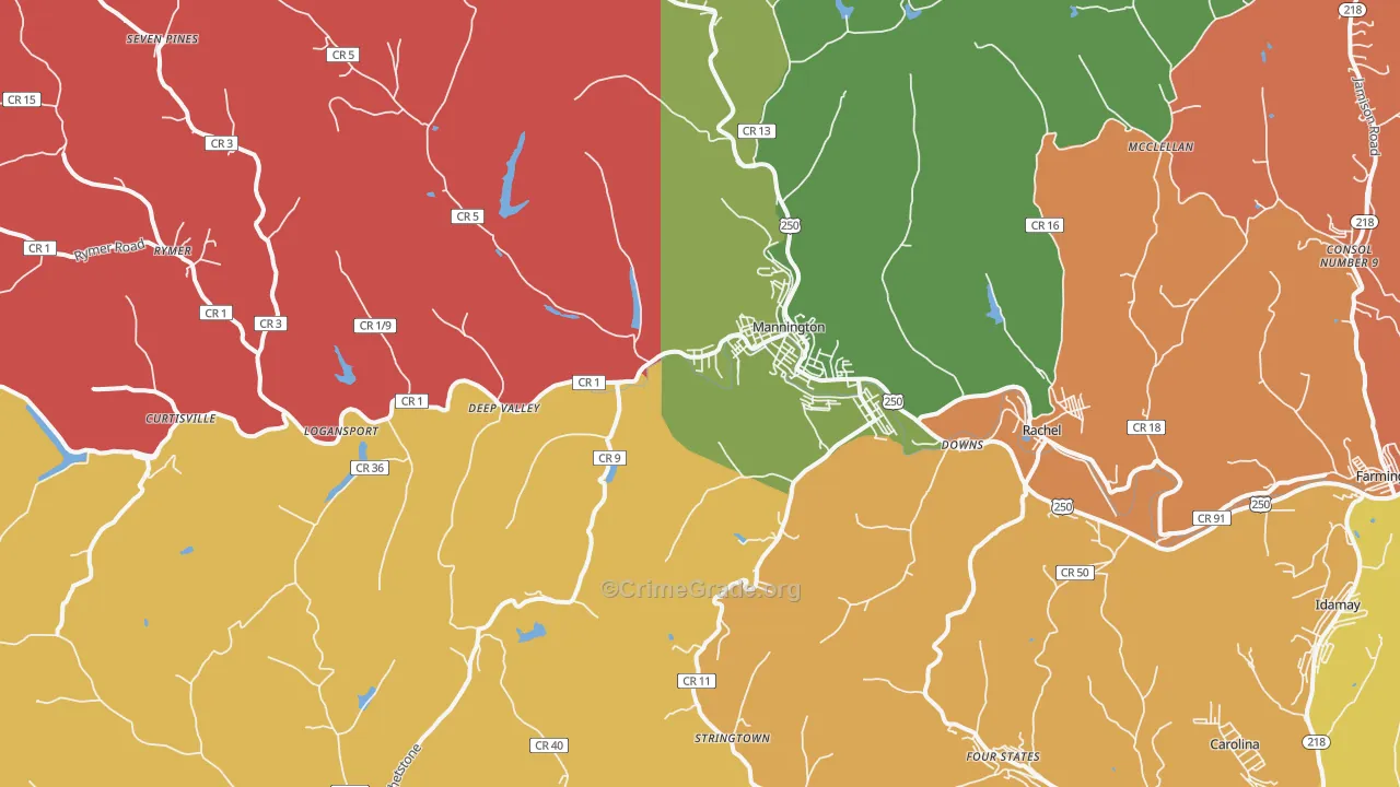 Mannington, WV Map of Assault Rates