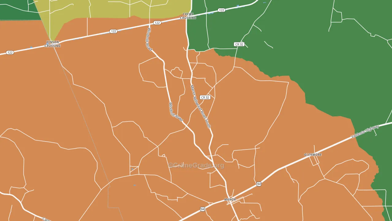 Manor, GA Map of Assault Rates