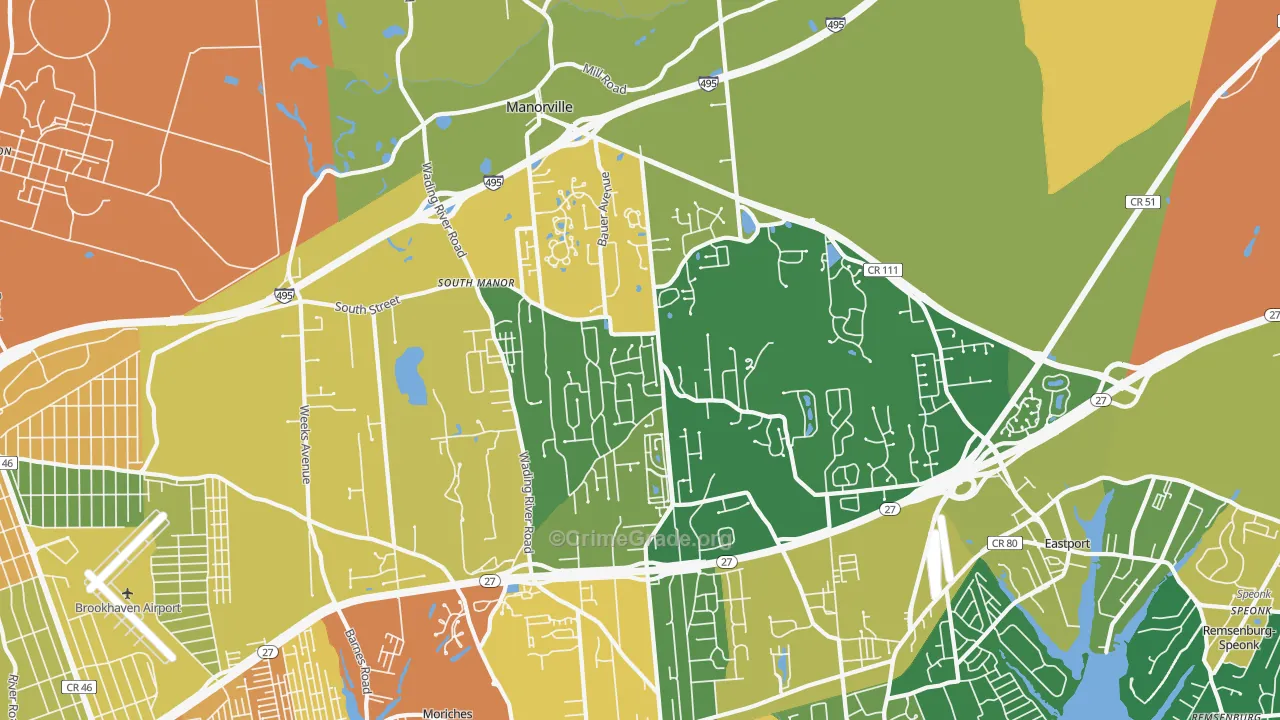 Manorville, NY Map of Assault Rates