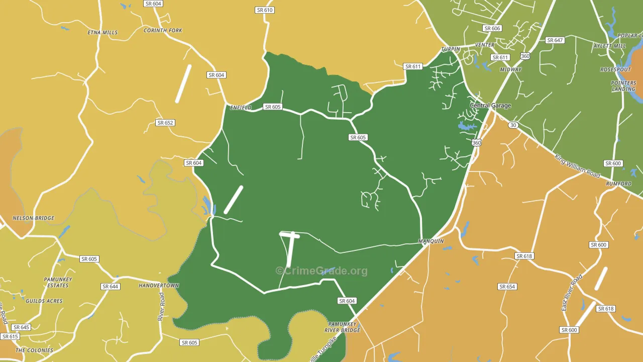 Manquin, VA Map of Assault Rates