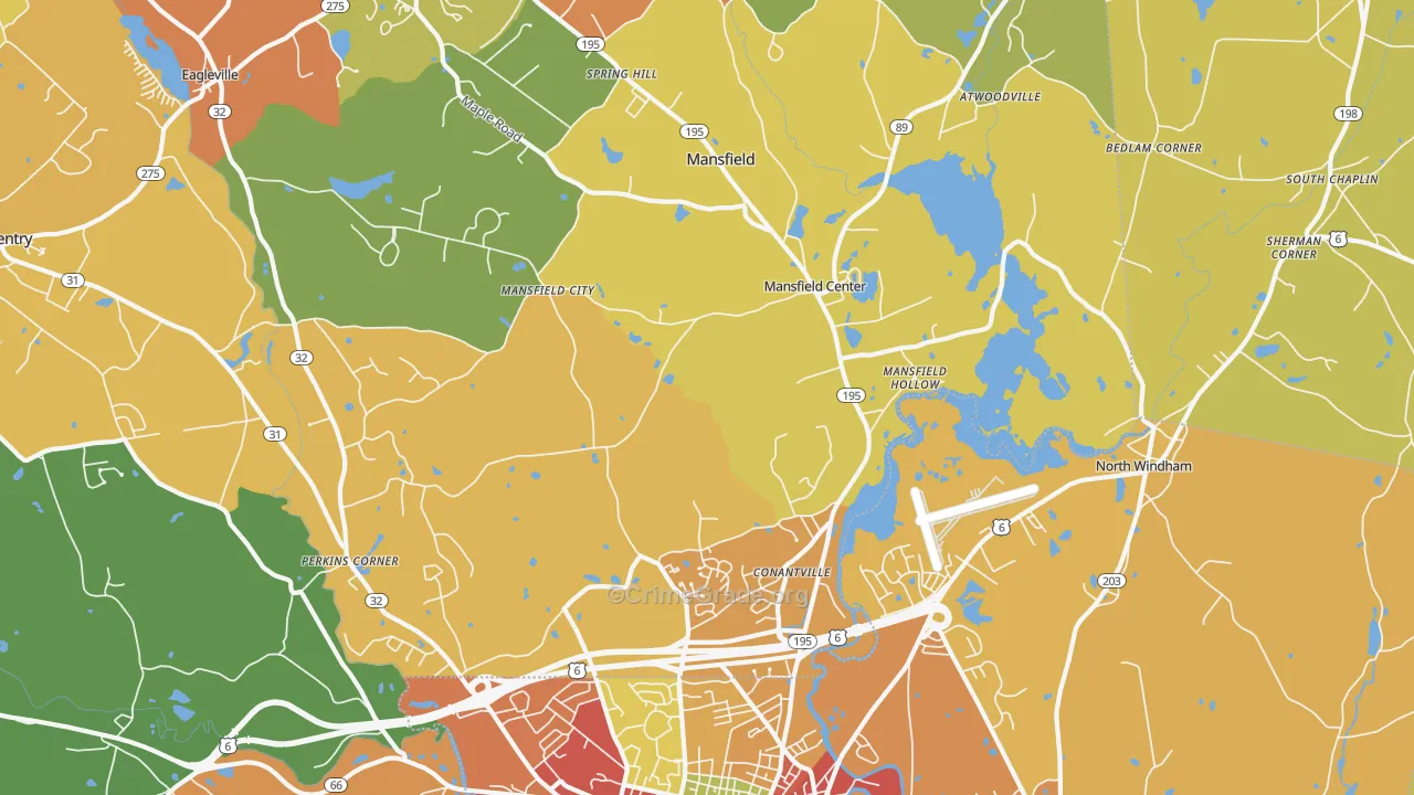 Mansfield Center, CT Map of Assault Rates