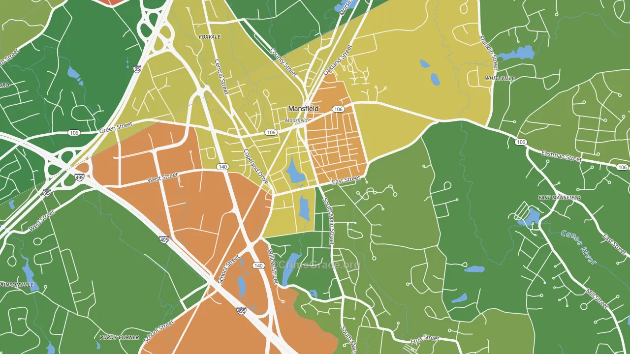 Mansfield Center, MA Map of Assault Rates