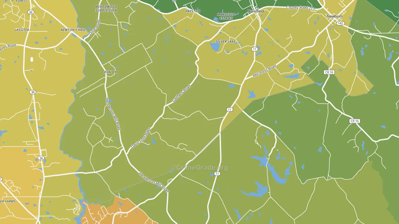 Mansfield, GA Map of Assault Rates
