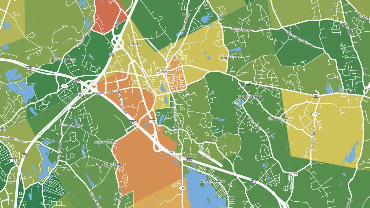 Mansfield, MA Map of Assault Rates