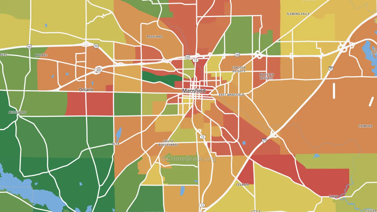 Mansfield, OH Map of Assault Rates
