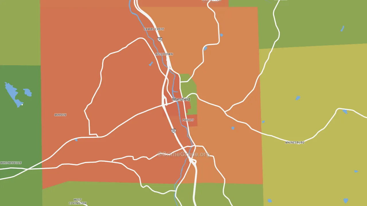 Mansfield, PA Map of Assault Rates