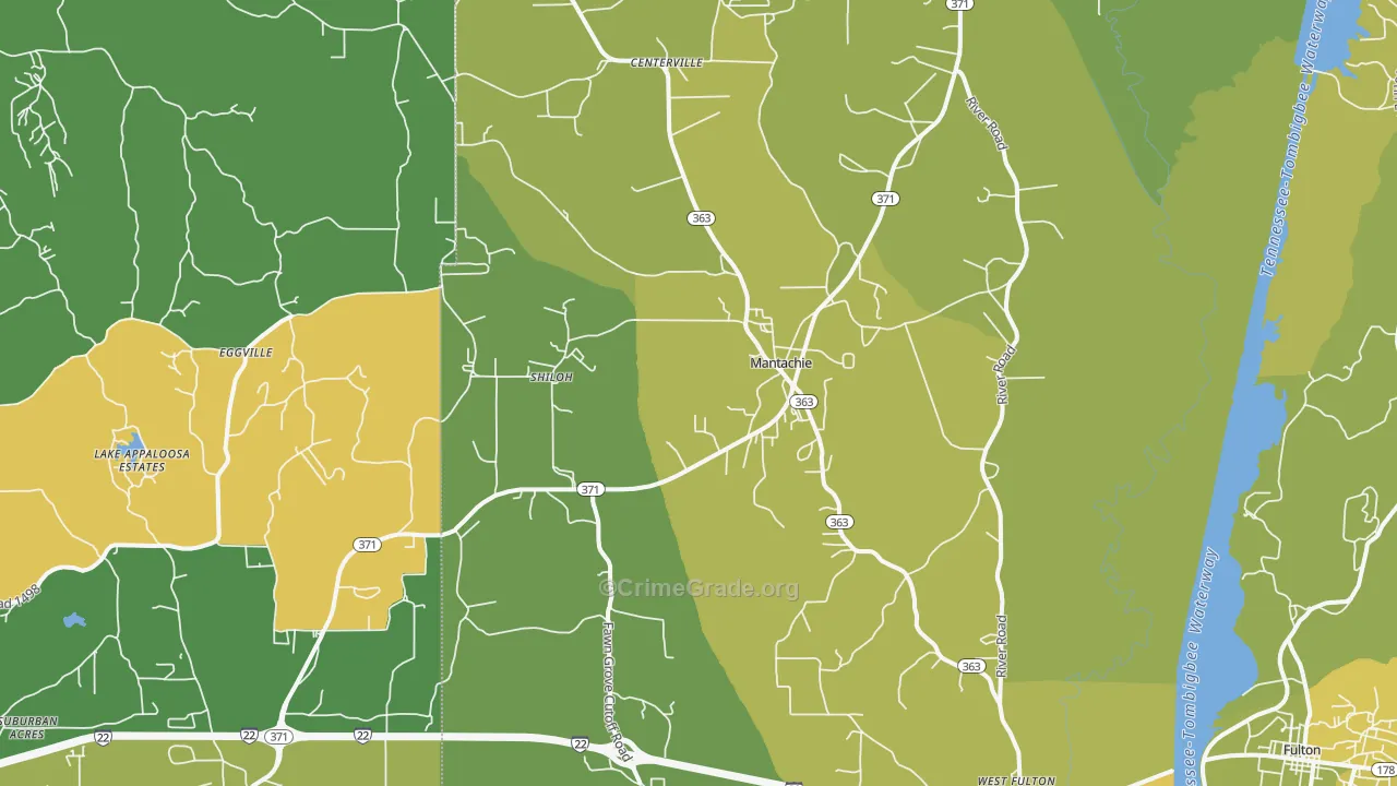 Mantachie, MS Map of Assault Rates
