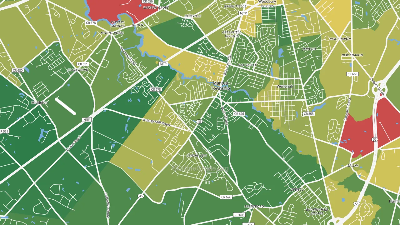 Mantua, NJ Map of Assault Rates