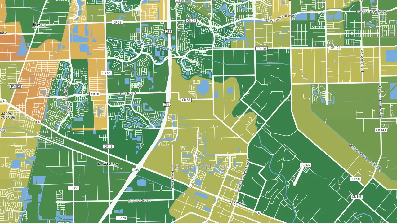 Manvel, TX Map of Assault Rates