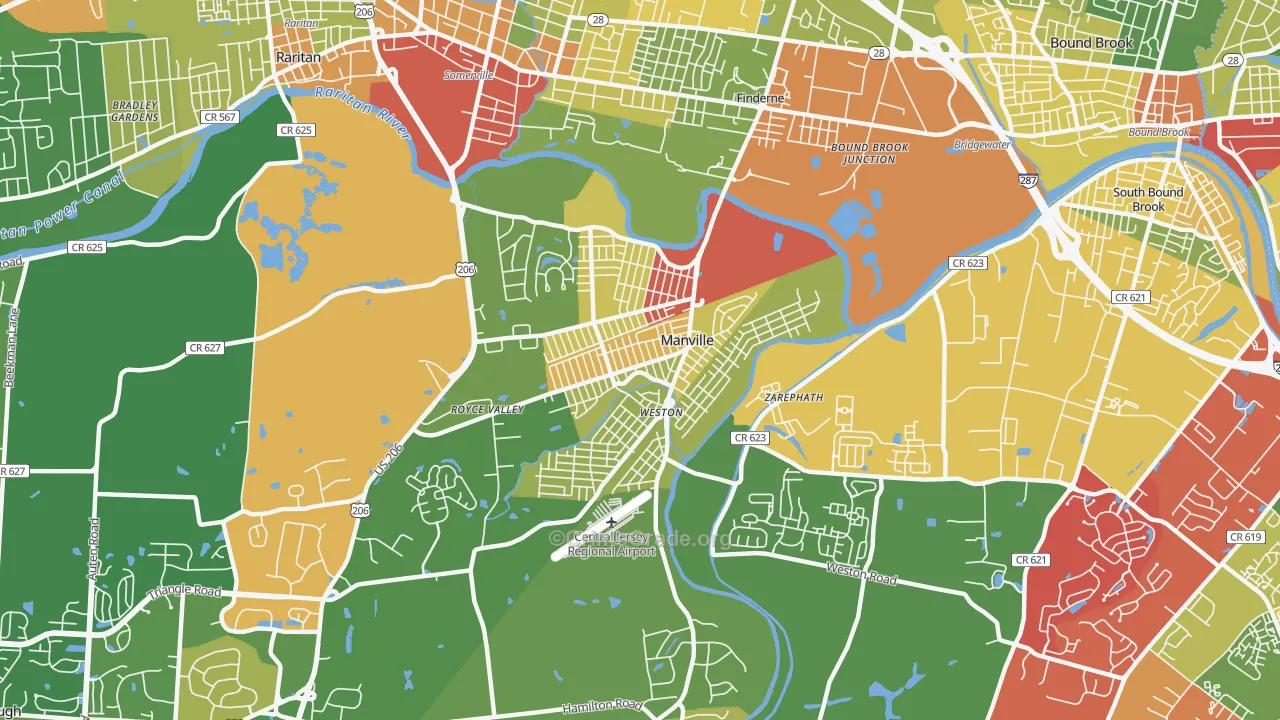 Manville, NJ Map of Assault Rates