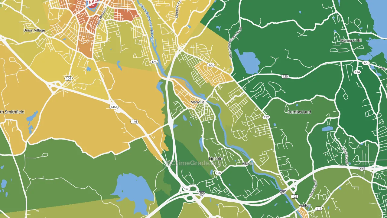 Manville, RI Map of Assault Rates