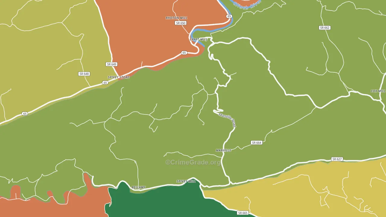 Manville, VA Map of Assault Rates
