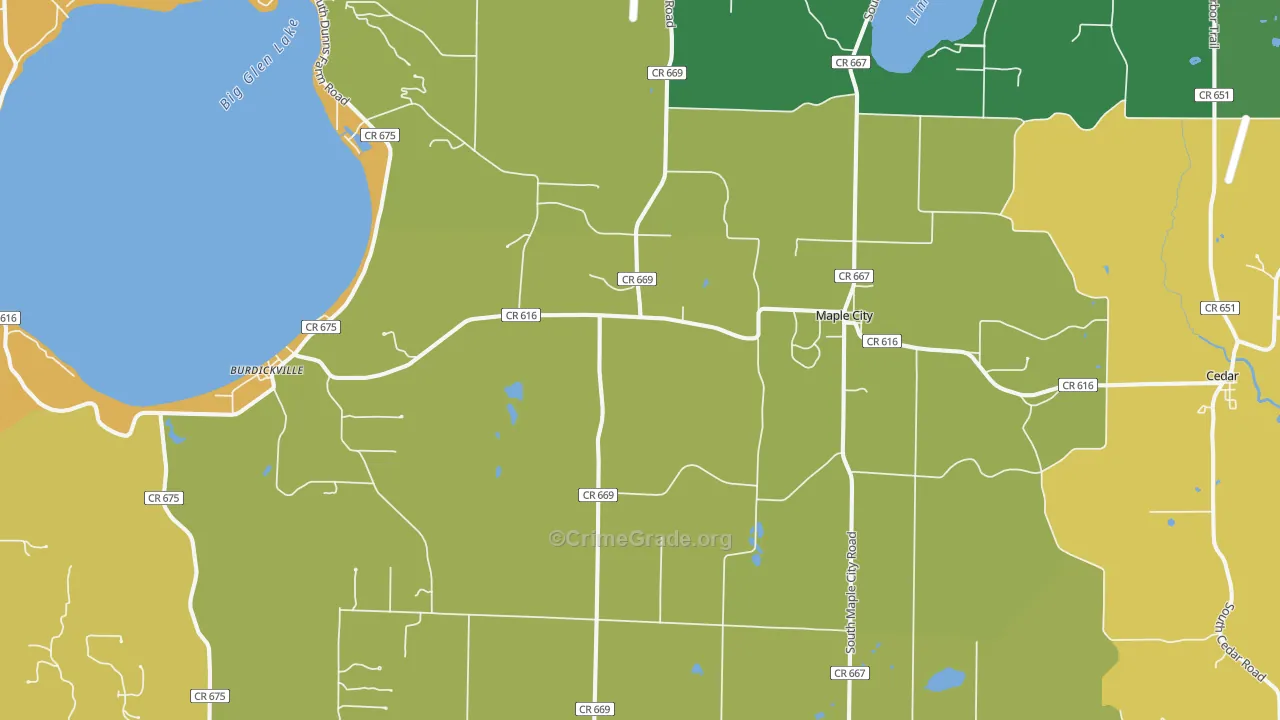 Maple City, MI Map of Assault Rates