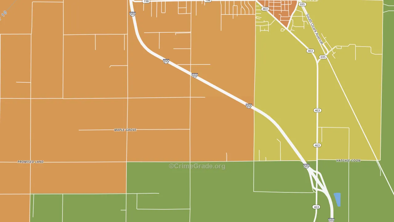 Maple Grove, AR Map of Assault Rates