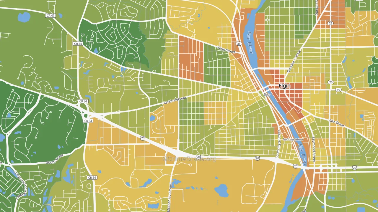 Maple Manor, Elgin, IL Map of Assault Rates