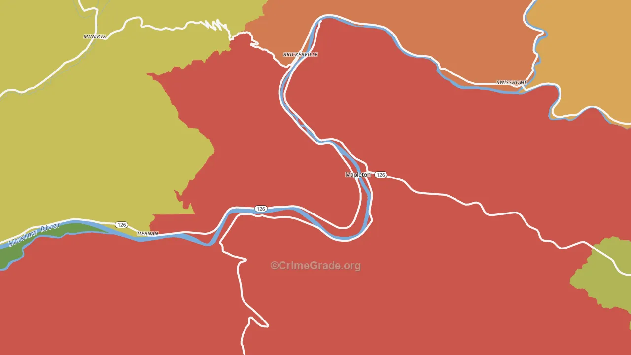 Mapleton, OR Map of Assault Rates