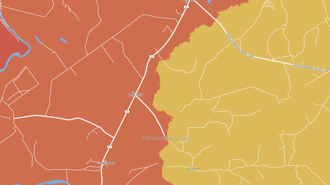 Mapleton, TX Map of Assault Rates