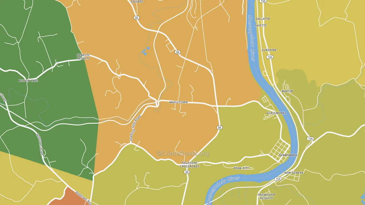 Mapletown, PA Map of Assault Rates