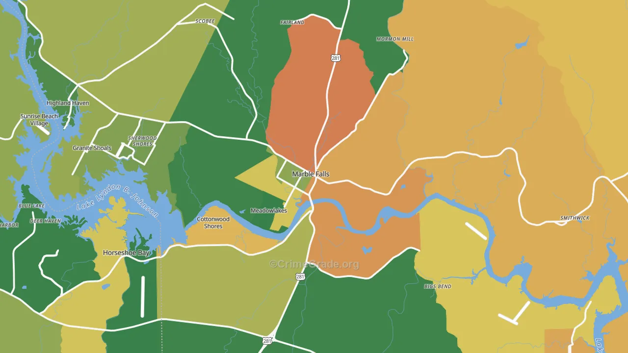 Marble Falls, TX Map of Assault Rates