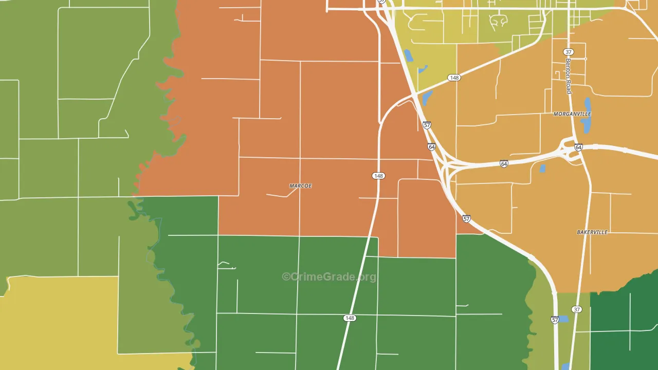 Marcoe, IL Map of Assault Rates