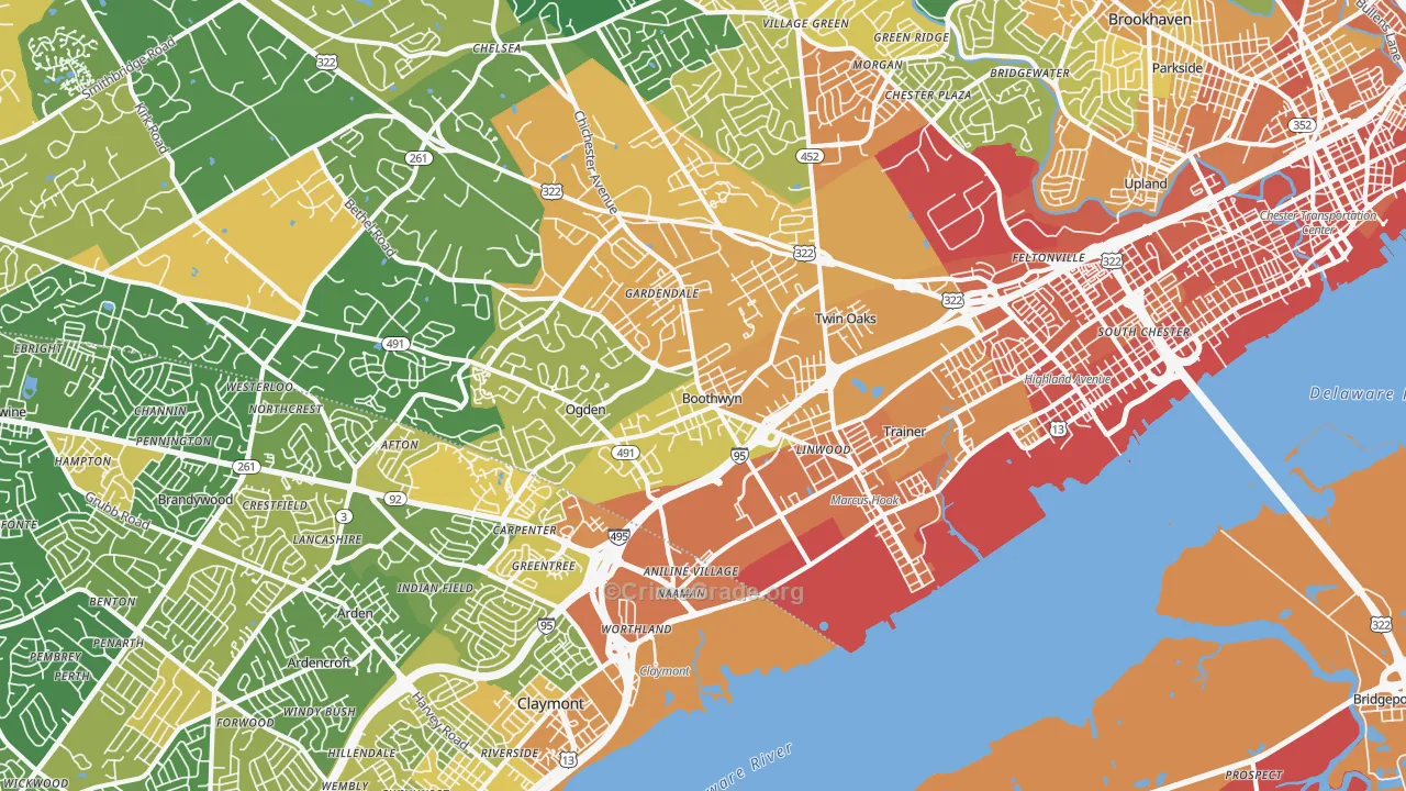 Marcus Hook, PA Map of Assault Rates
