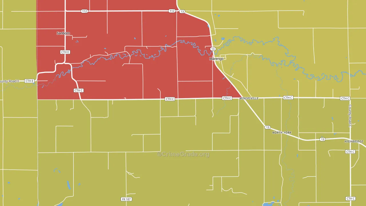 Marengo, WI Map of Assault Rates