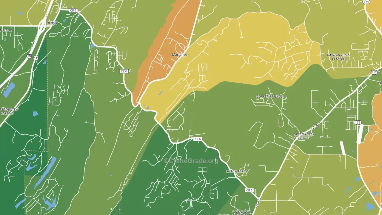 Margaret, AL Map of Assault Rates