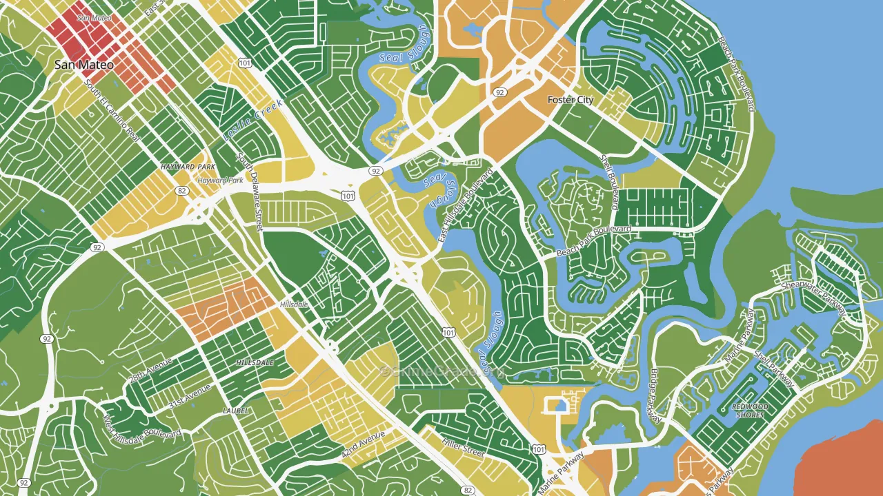 Marina Lagoon, San Mateo, CA Map of Assault Rates
