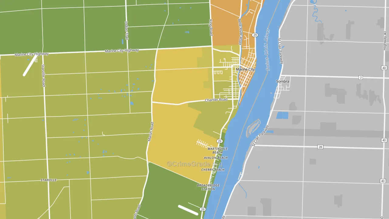 Marine City, MI Map of Assault Rates