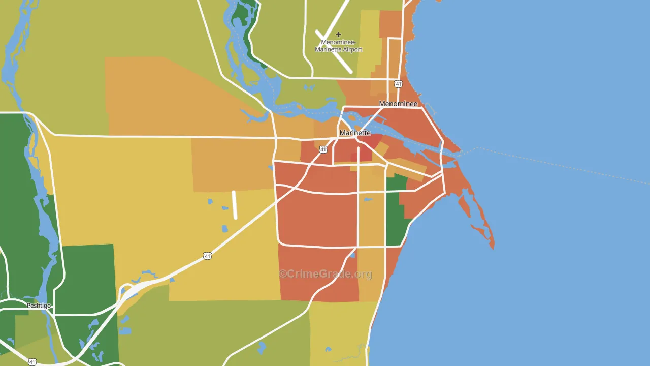 Marinette, WI Map of Assault Rates