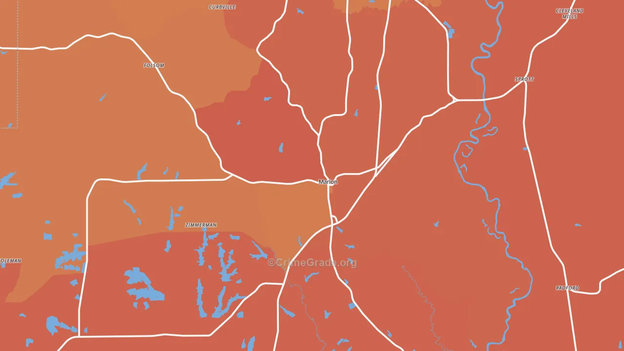 Marion, AL Map of Assault Rates