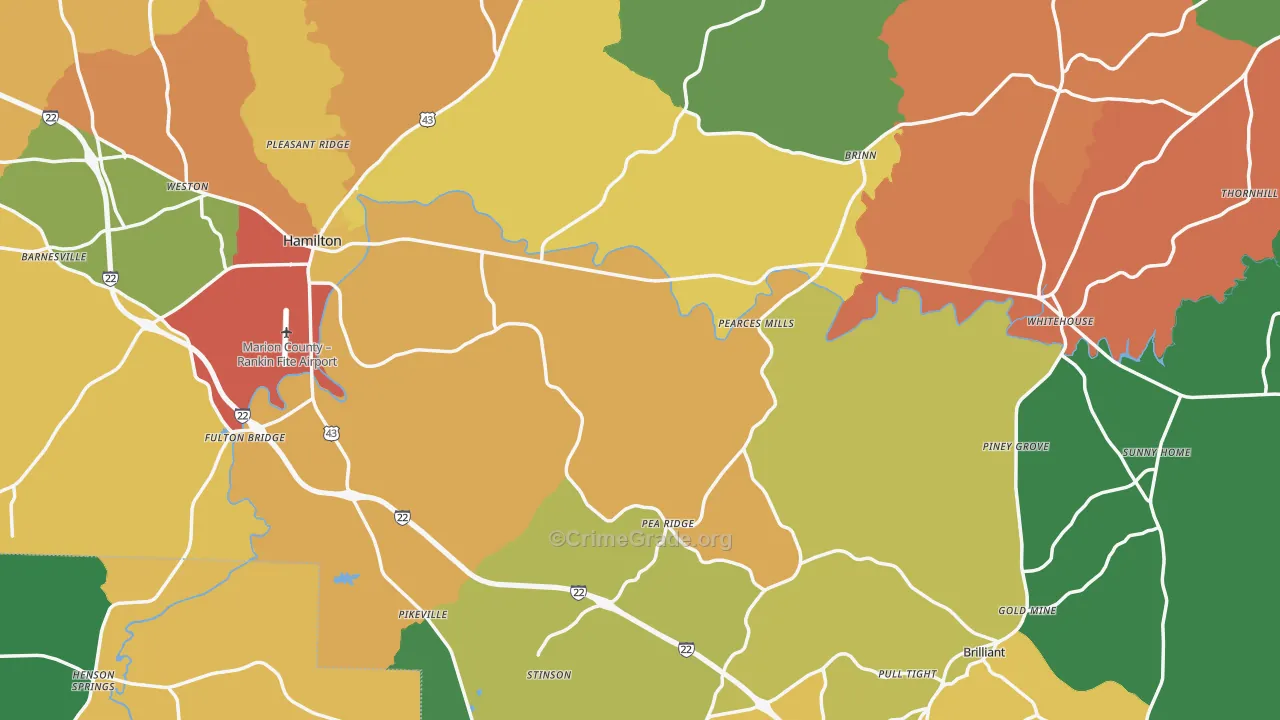 Marion County, AL Map of Assault Rates