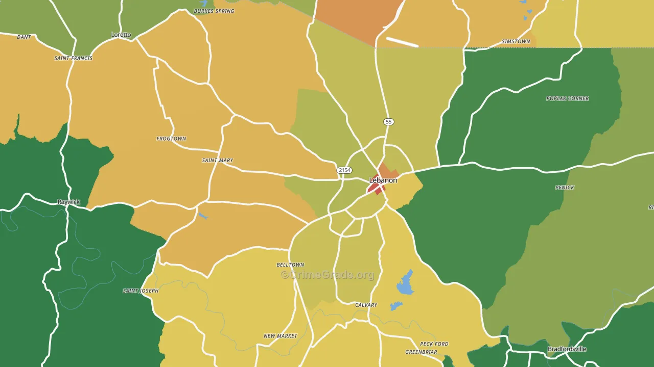 Marion County, KY Map of Assault Rates