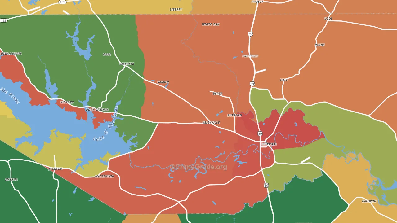 Marion County, TX Map of Assault Rates