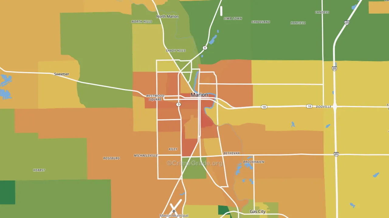Marion, IN Map of Assault Rates