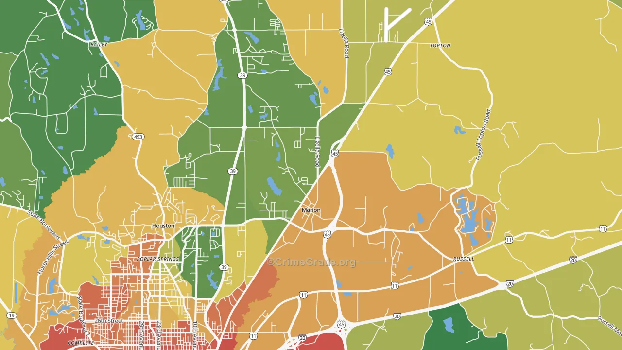Marion, MS Map of Assault Rates
