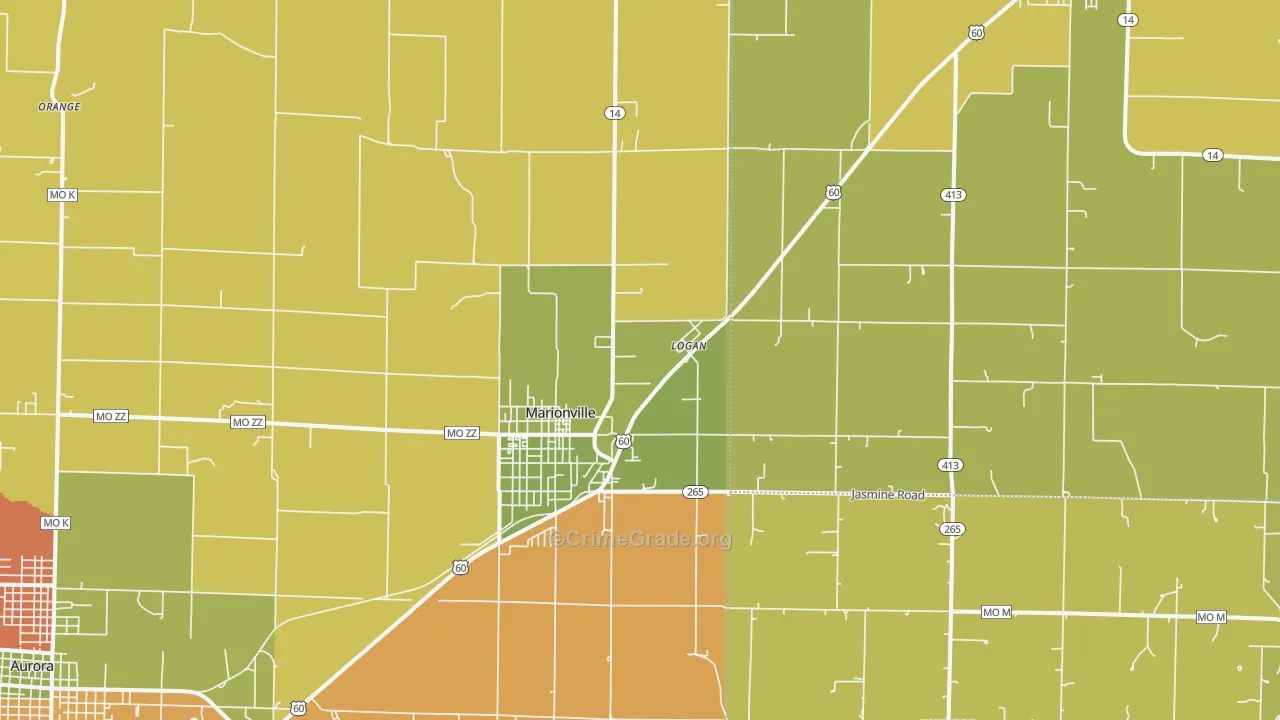 Marionville, MO Map of Assault Rates