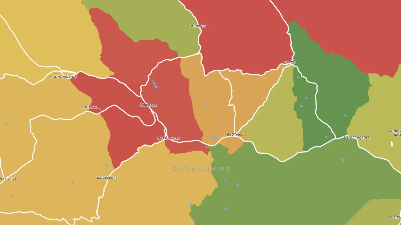 Mariposa, CA Map of Assault Rates