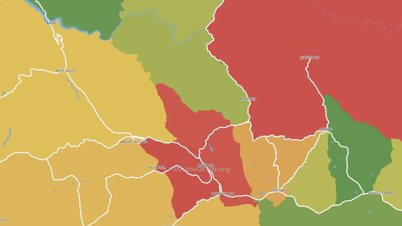 Mariposa County, CA Map of Assault Rates
