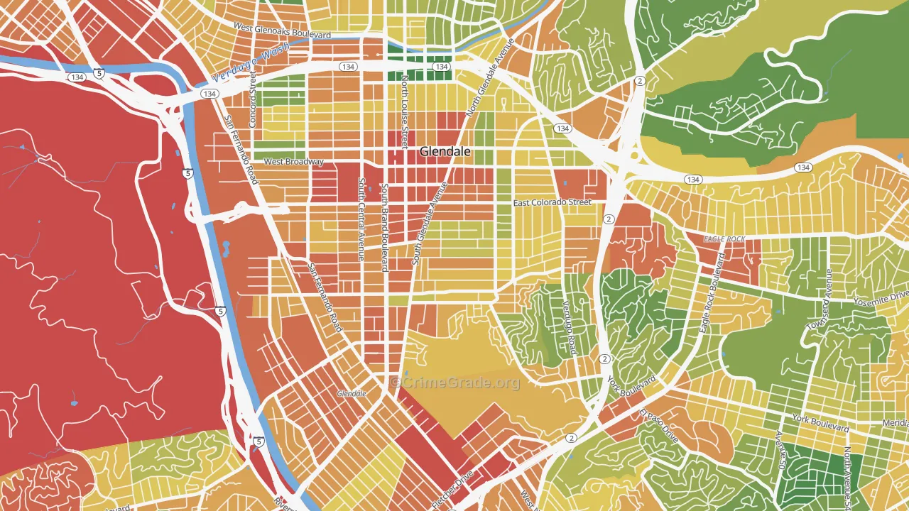 Mariposa, Glendale, CA Map of Assault Rates