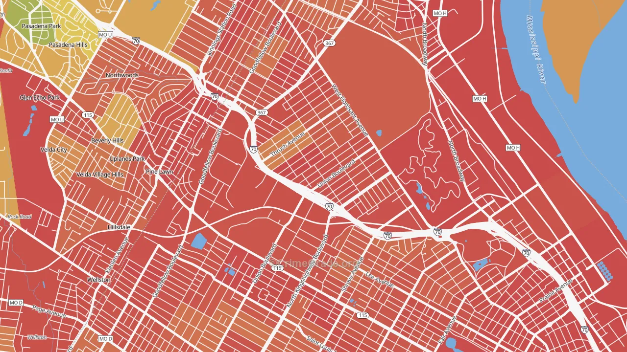Mark Twain, St. Louis, MO Map of Assault Rates
