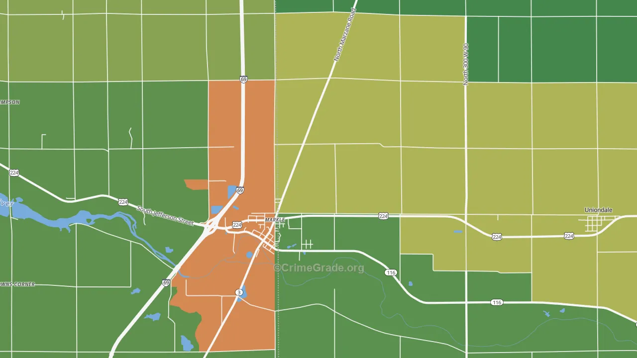 Markle, IN Map of Assault Rates