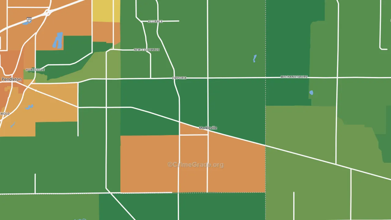 Markleville, IN Map of Assault Rates