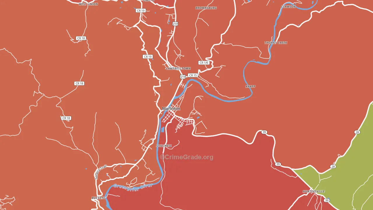Marlinton, WV Map of Assault Rates