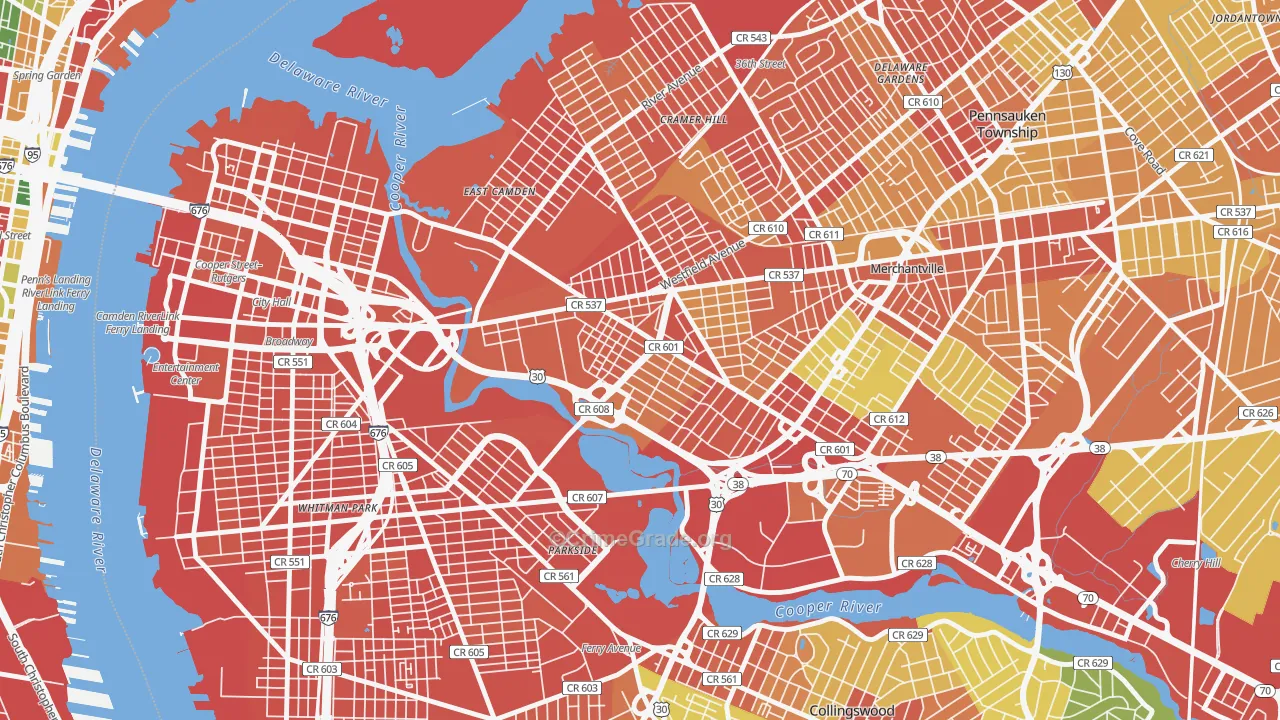 Marlton, Camden, NJ Map of Assault Rates