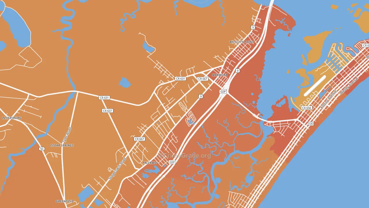Marmora, NJ Map of Assault Rates